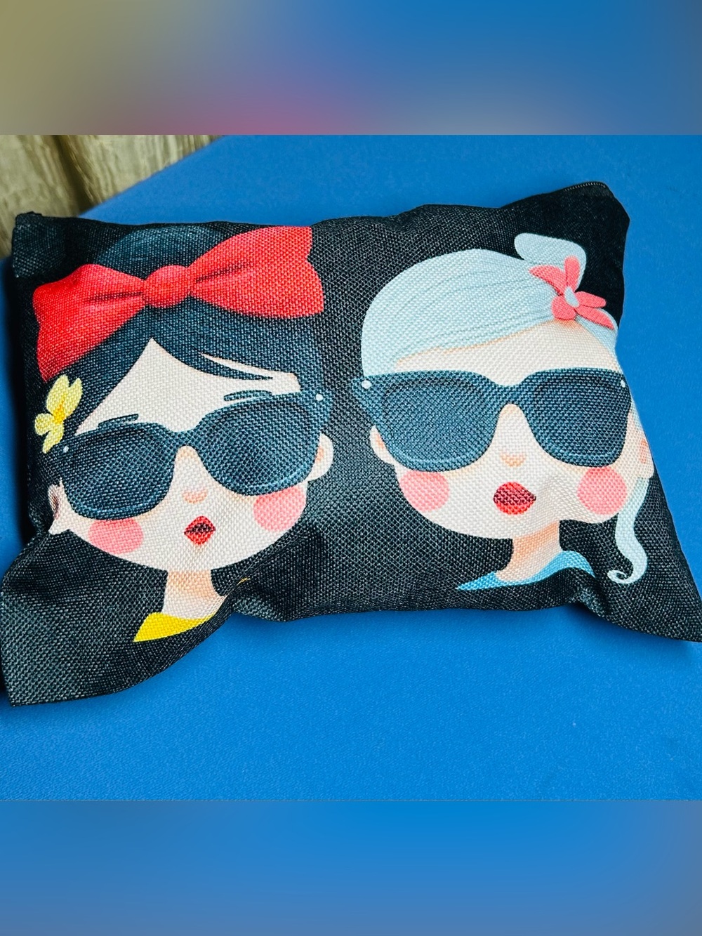 Black Sunglass Cartoon Print Cosmetic Pouch